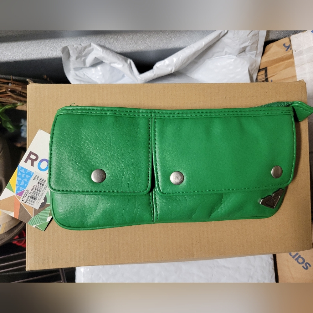Roxy Green Wrislet/Clutch with Snap Closure and Silver Studs